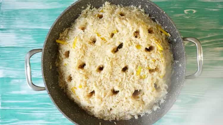 To cook pilaf, add water