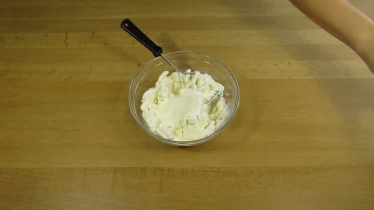 To prepare the cottage cheese pie, grind the ingredients