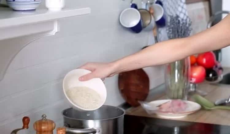 To prepare rice with vegetables and chicken, prepare the ingredients