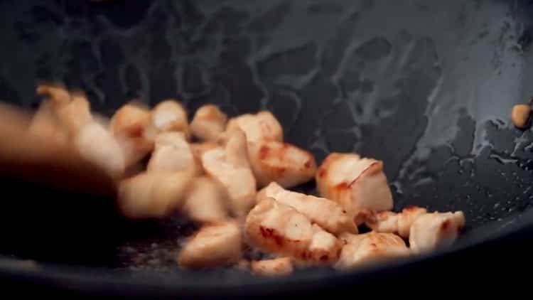 To cook rice with vegetables, fry vegetables