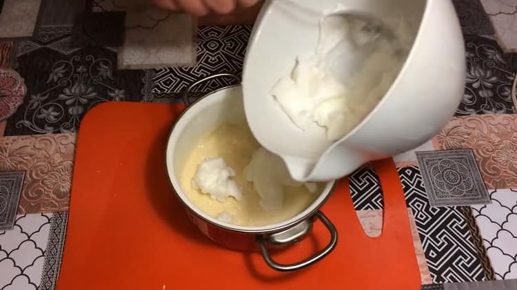 Add the protein to the batter to cook the fish in the dough.