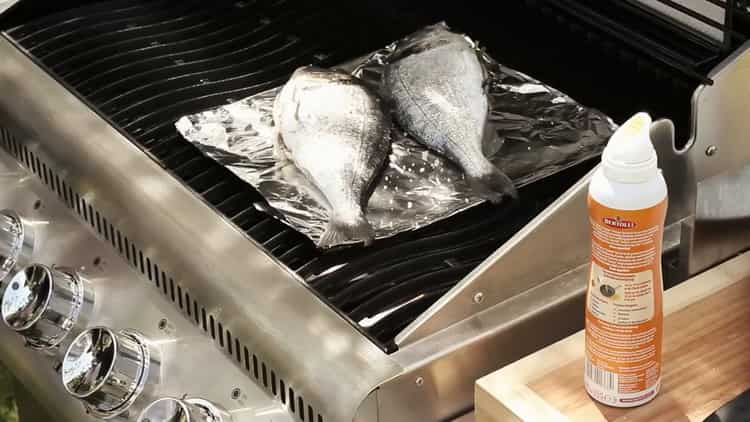 To grill fish, preheat the grill