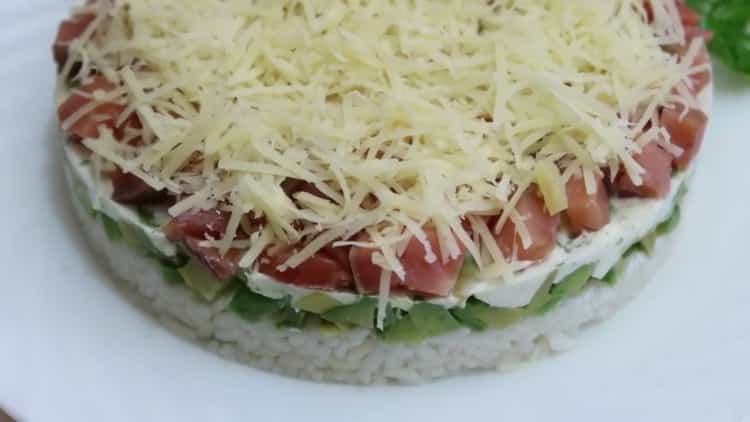 Delicious avocado and salmon salad ready