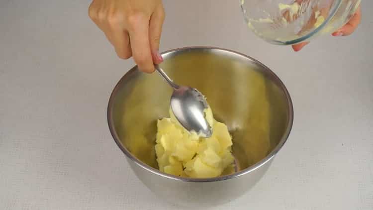 To make a puff cake, beat the butter for the cream