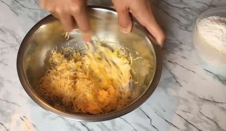 To make cheese biscuits, mix the ingredients