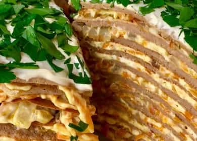 Beef liver cake according to a step by step recipe with photo