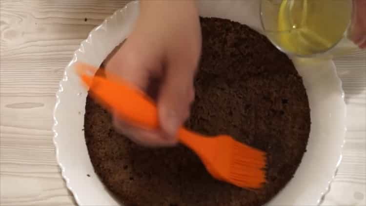 To make a pancho cake with pineapple and walnuts, coat with caramel syrup