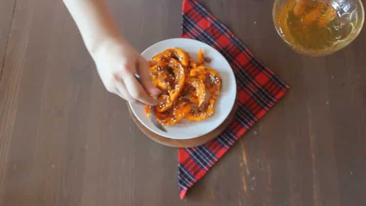Delicious baked pumpkin in the oven is ready