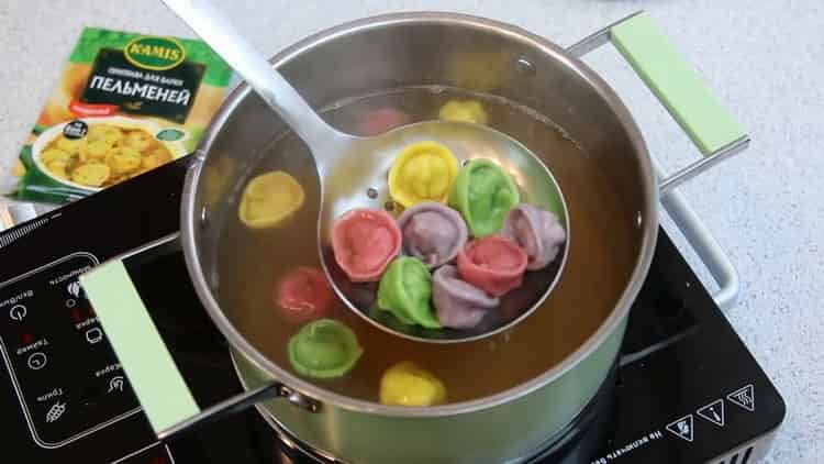 To make colored dumplings, heat the water