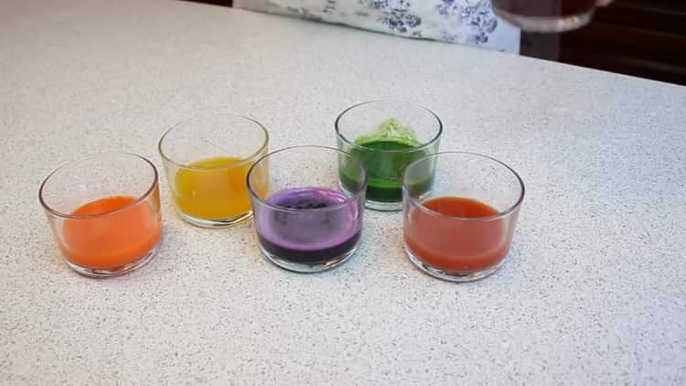 To make colored dumplings, prepare juices