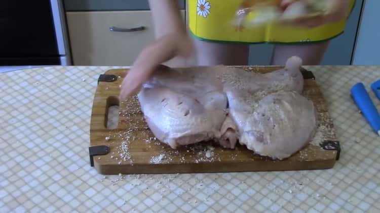To cook chicken tobacco in the oven according to a simple recipe. grate the meat with spices and salt