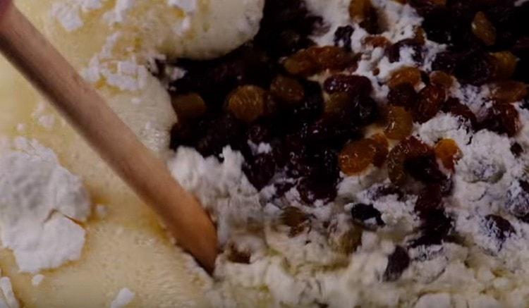 Add raisins immediately, as well as cognac.