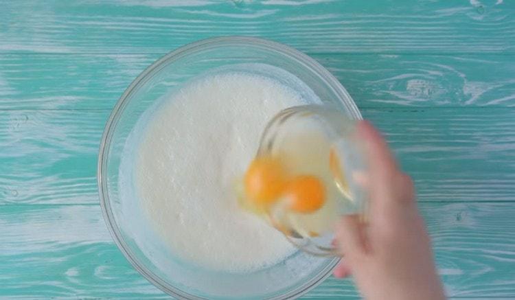 We also add vegetable oil and eggs.