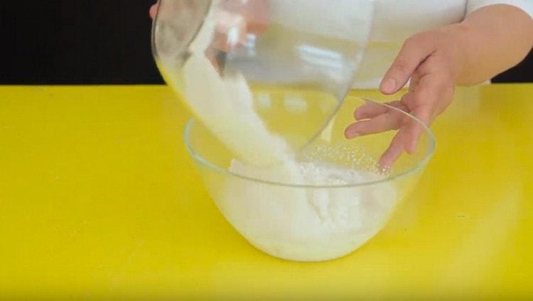 Add flour, egg, mix.