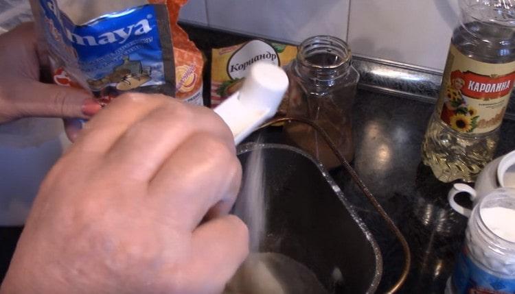 Add sugar, salt and yeast.