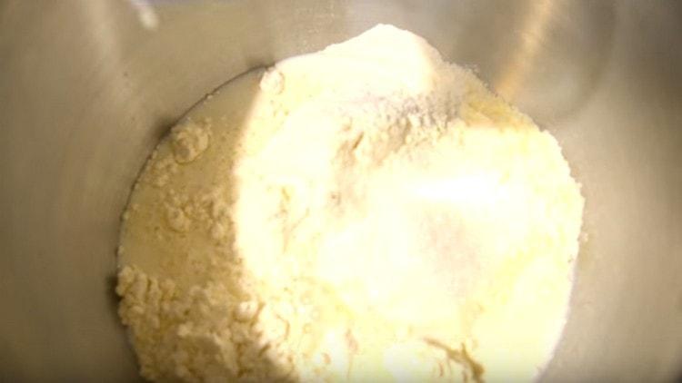 Add milk to the dry components.