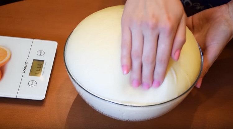 We crumble the rising dough.