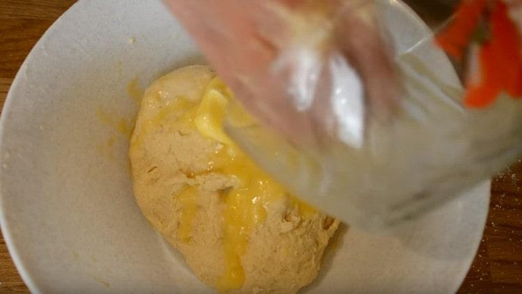 Add pre-melted butter to the dough.