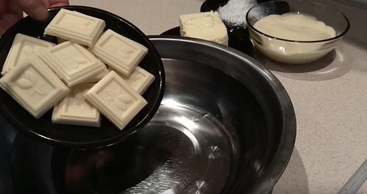 Put white chocolate in a bowl.