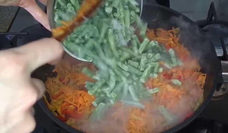 Add beans to make stuffed mackerel