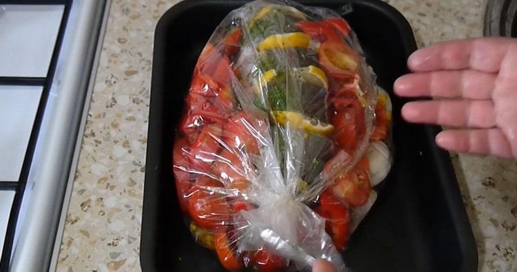 For making pink salmon with vegetables. preheat the oven