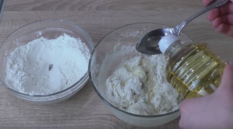 Add vegetable oil to the dough.