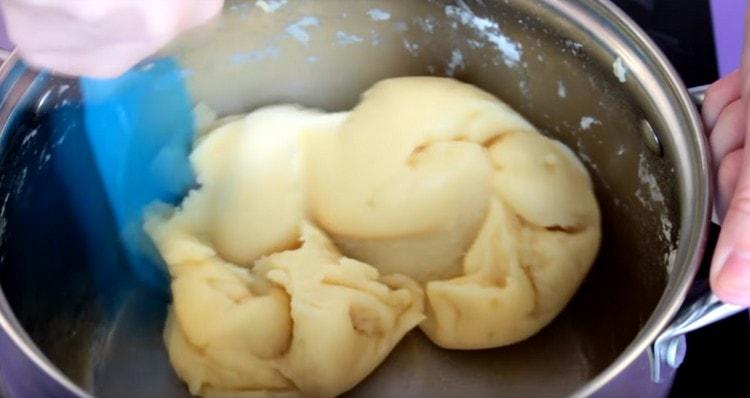 Pour all the flour at once and mix quickly.