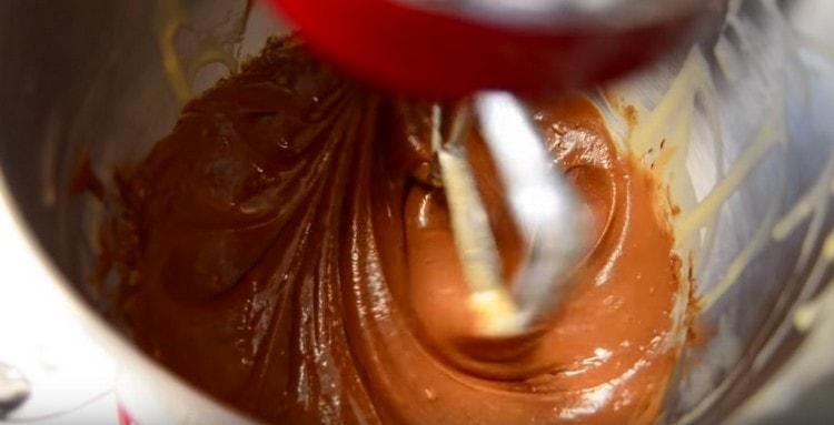 mix the dough with cocoa with a mixer.