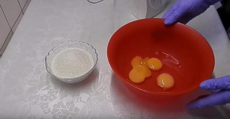 We beat eggs in a bowl.