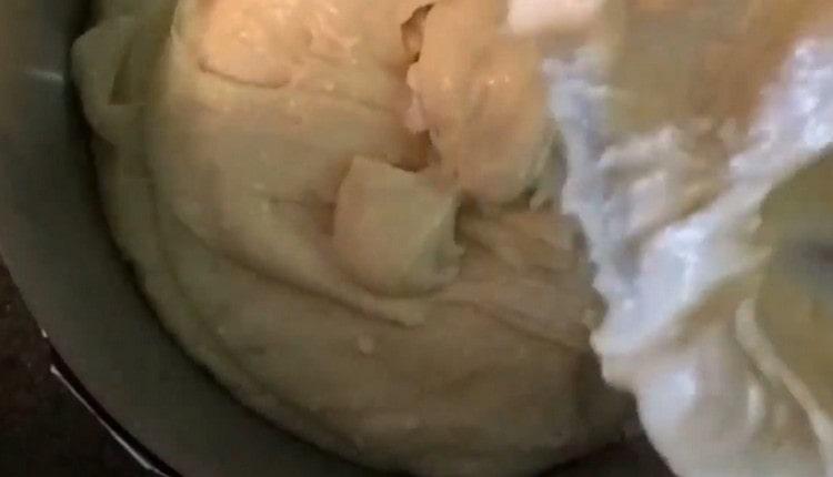 Pour the dough into a baking dish.