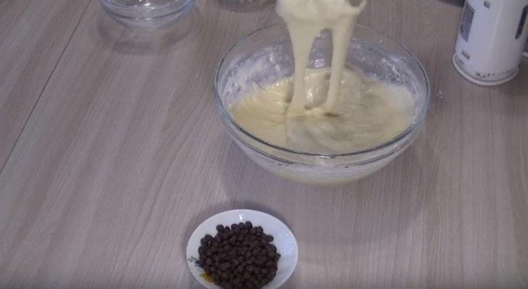 Beat the dough with a mixer.