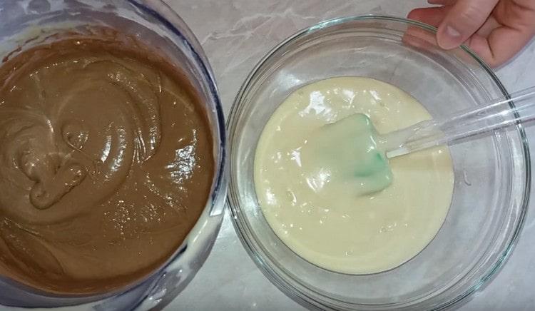 Dividing the dough in half, add cocoa in one piece.