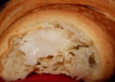Homemade cream puff pastry croissants with cream filling without harmful additives