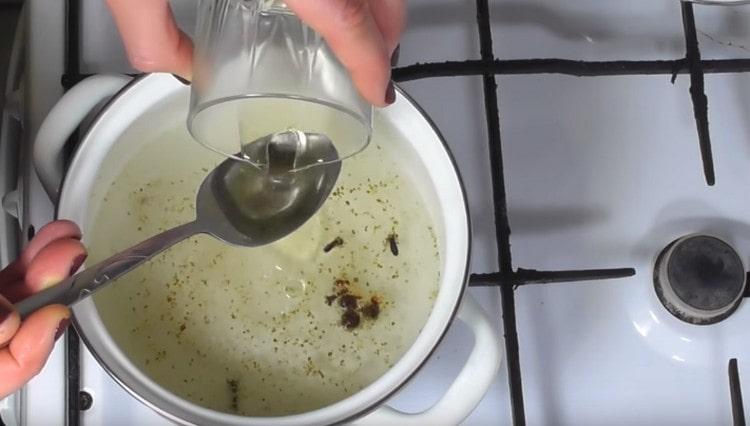 Add apple cider vinegar to the marinade, turn it off and let cool.