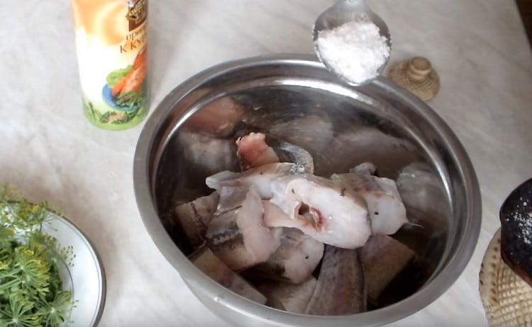 Salt slices of pollock.