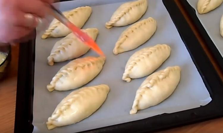 Lubricate the patties with a beaten egg, and then send to the oven.