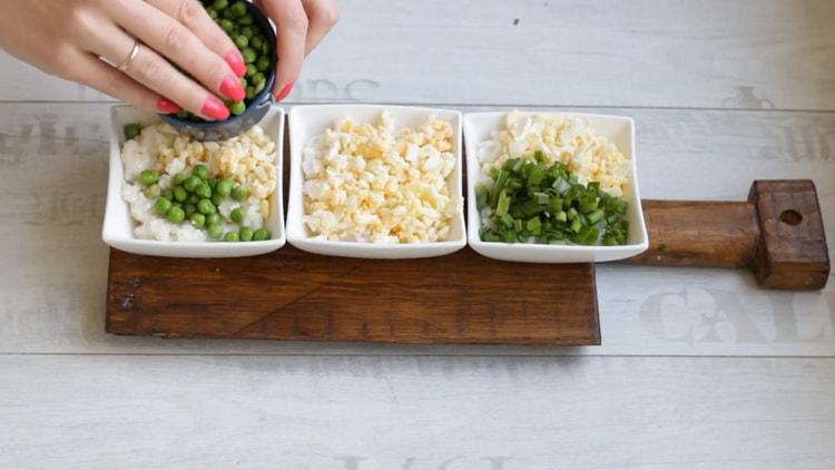 To make rice and egg pies, prepare the filling