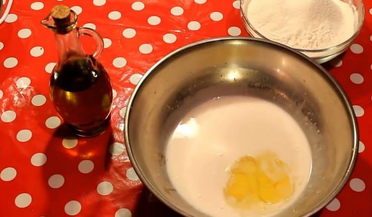 Add the remaining milk and eggs.