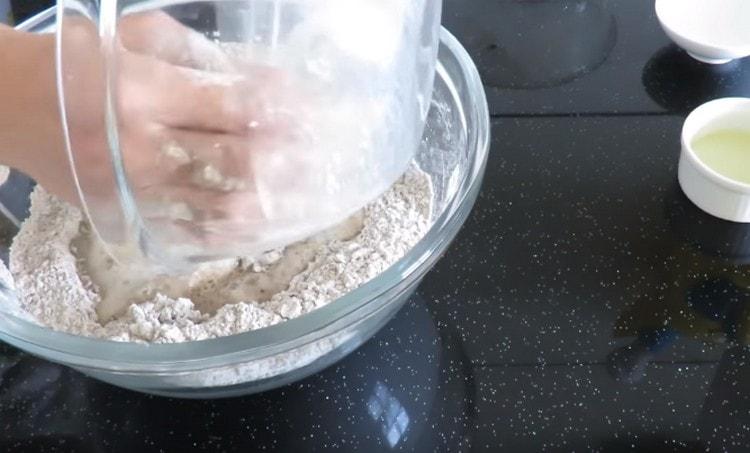 Add the dough to the flour.