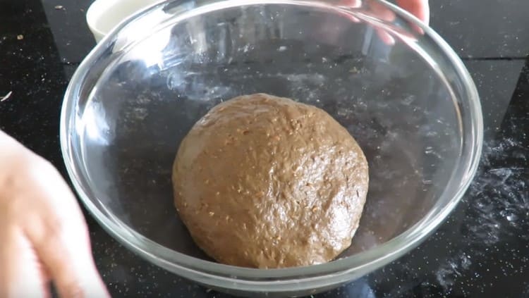 Put the kneaded dough into a bowl greased with vegetable oil and cover with cling film.