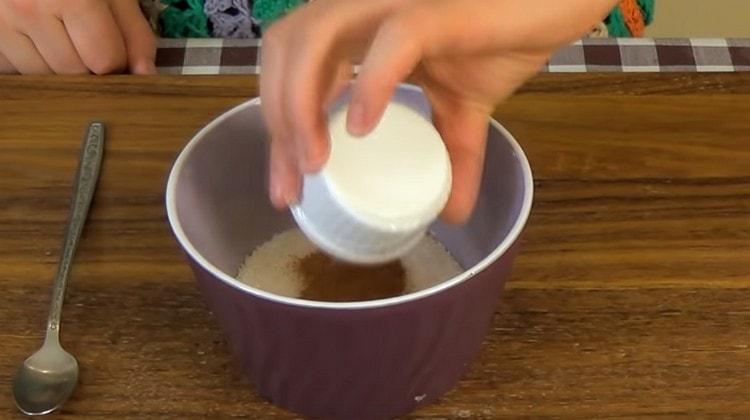 Mix cinnamon with sugar.