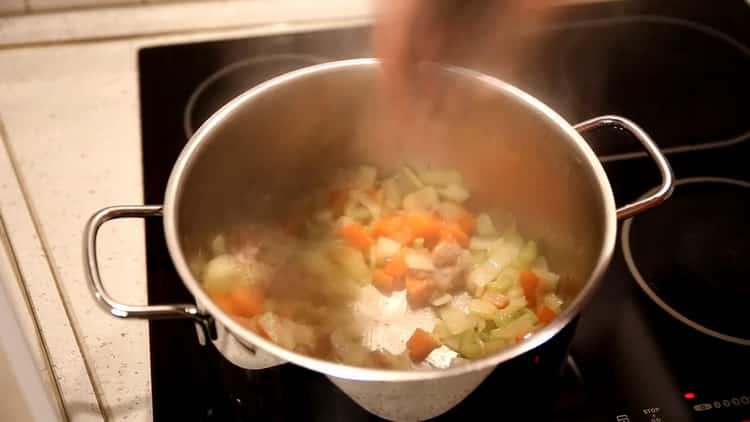 For pollock soup, stew vegetables