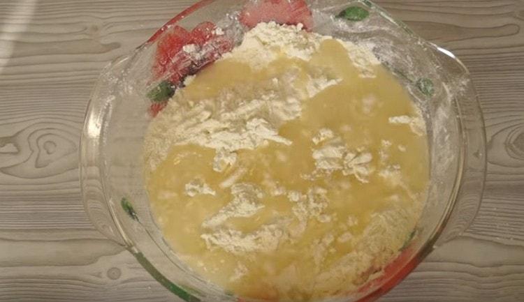 After mixing flour and butter, add cold water to this mixture.