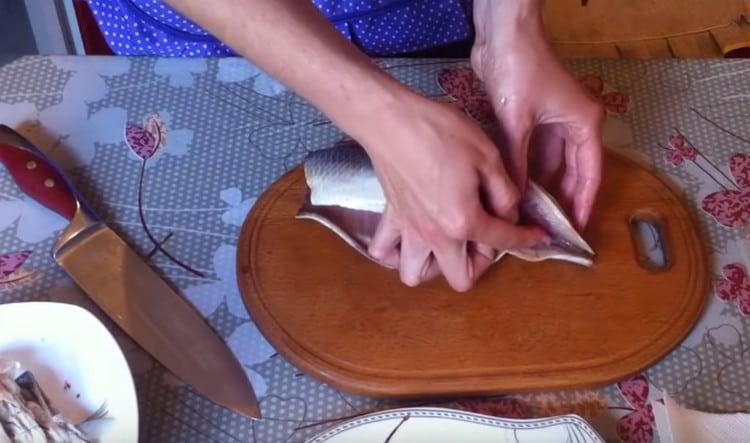 Finger separate the fillet from the ridge.