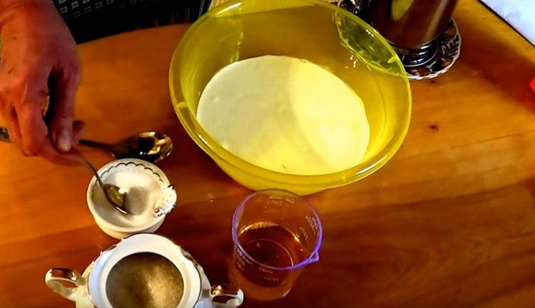 Add salt and sugar to kefir.