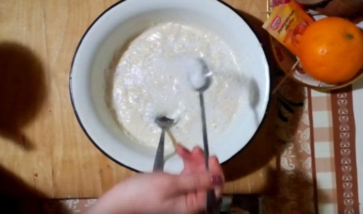 Add salt to the rising dough.