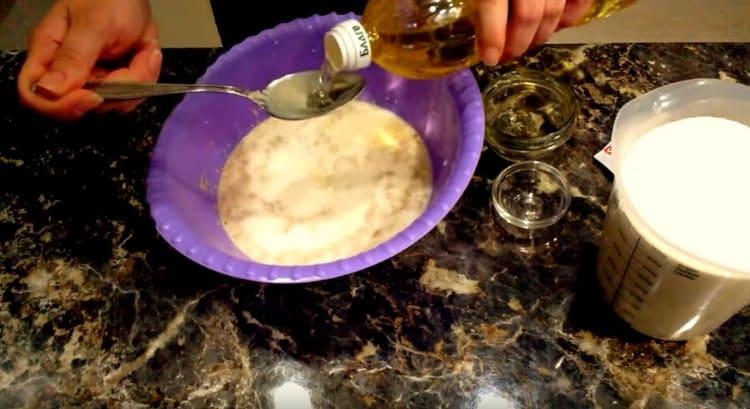 Add vegetable oil and mix everything.