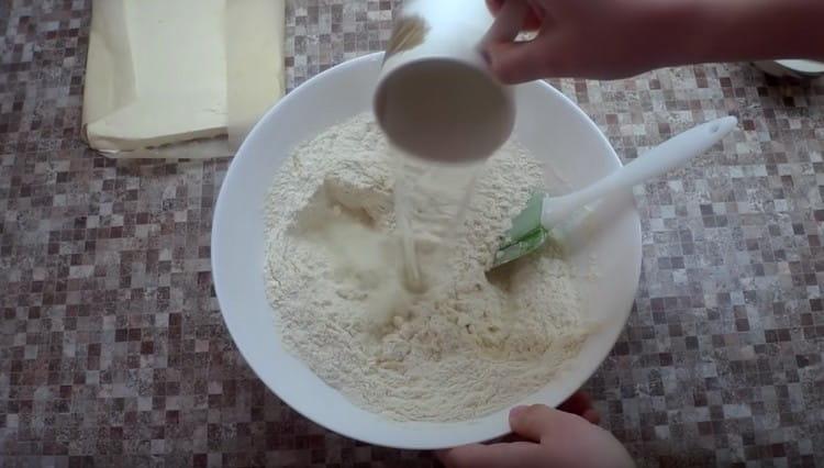 Add water to flour with butter.