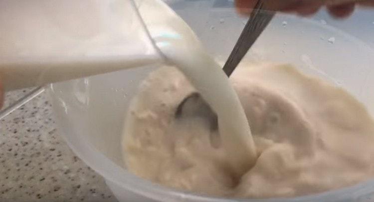 Dissolve yeast in warm water and milk.