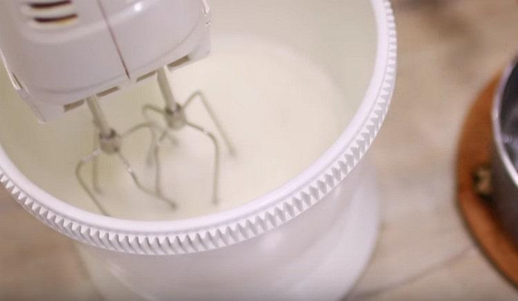 Beat the whites with a mixer.